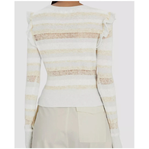 Intermix Sweater Small Blue White Elmore Ruffles Stripes Wool Cashmere Blend - Picture 9 of 9